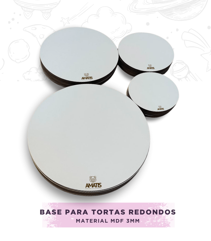 Bases para tortas redondas en MDF 3 mm en varios tamaños con logo Base para Torta con Logo - Imagen 1